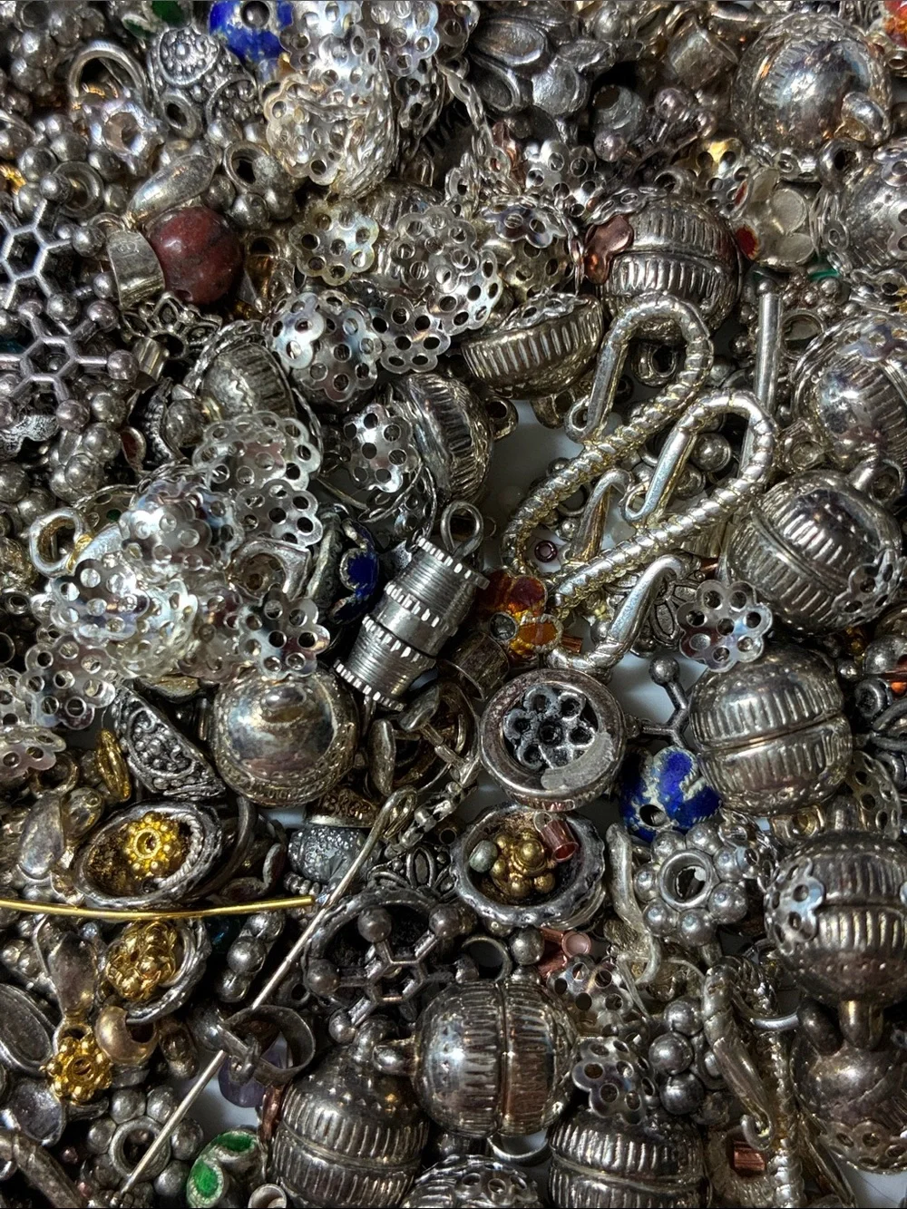 Lot of 2+ pounds of silver and gold colored jewelry making findings